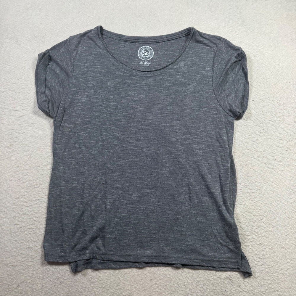 SO T-Shirt Womens XL Gray Good Heathered Rolled Sleeve Scoop Neck Relaxed Fit